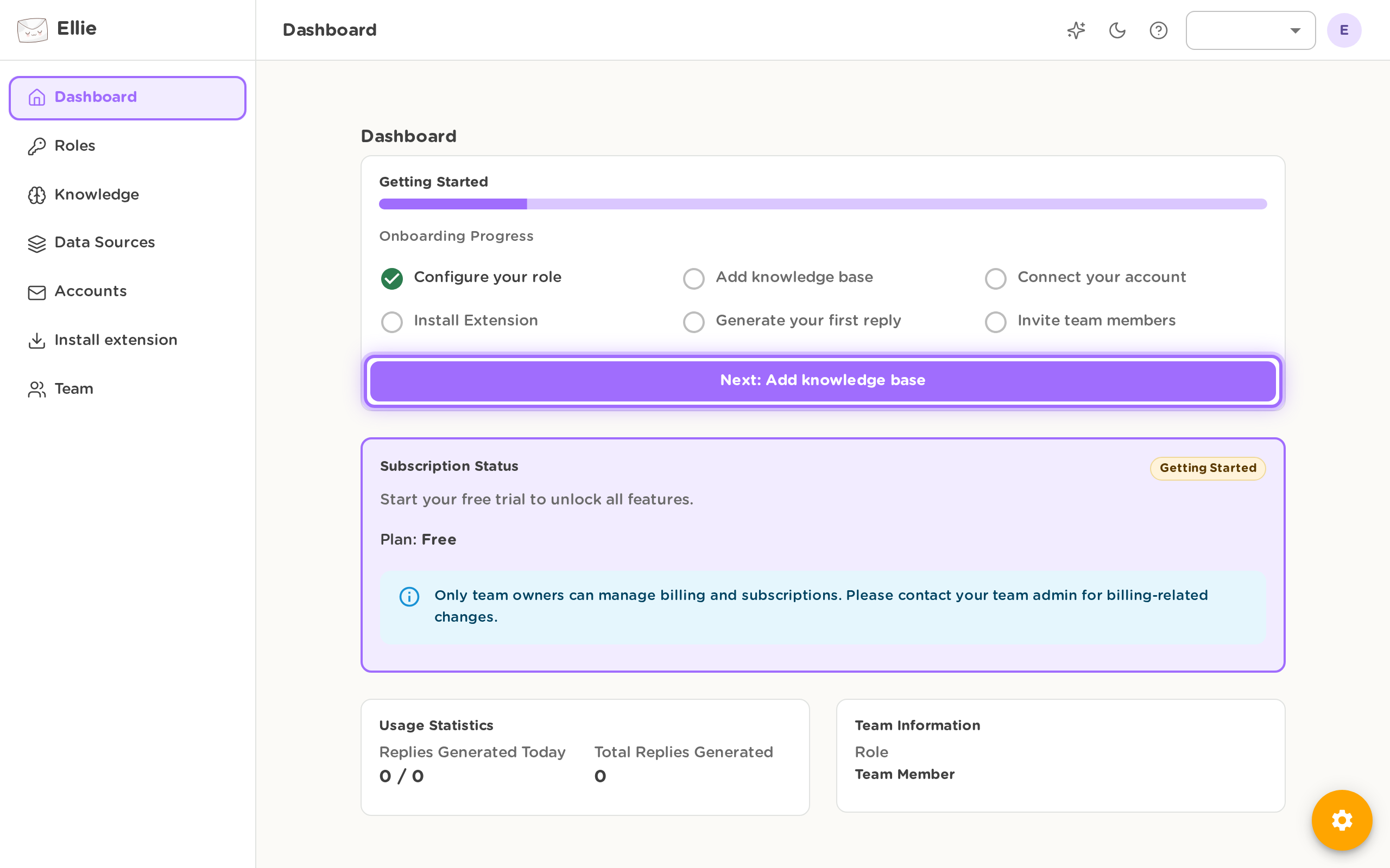 The dashboard showing the onboarding progress area for a signed-in user.