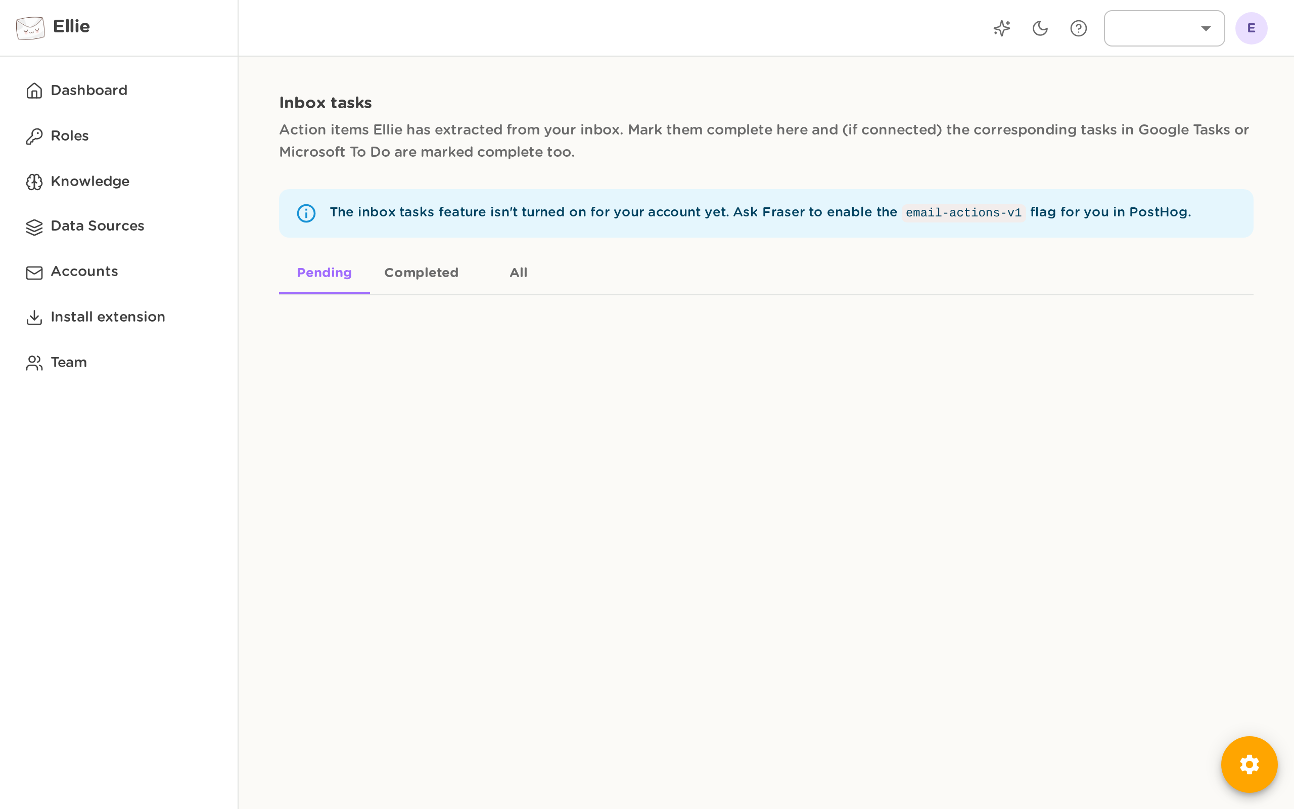 The Inbox tasks page showing the task list with status tabs and action rows.